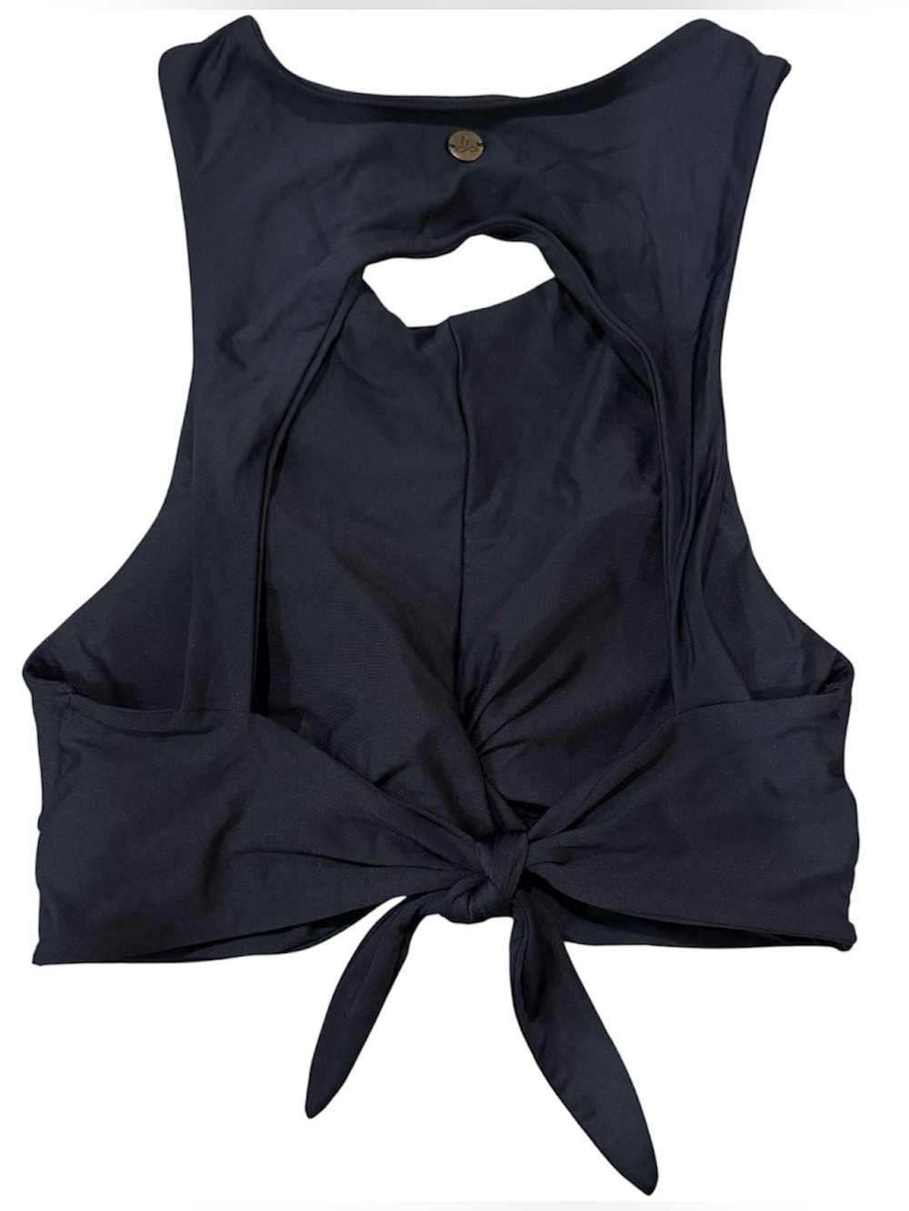 prAna Twist Front Crop Top Womens M Black Swim Yoga Athleisure Cutout Tie Back - Picture 2 of 5